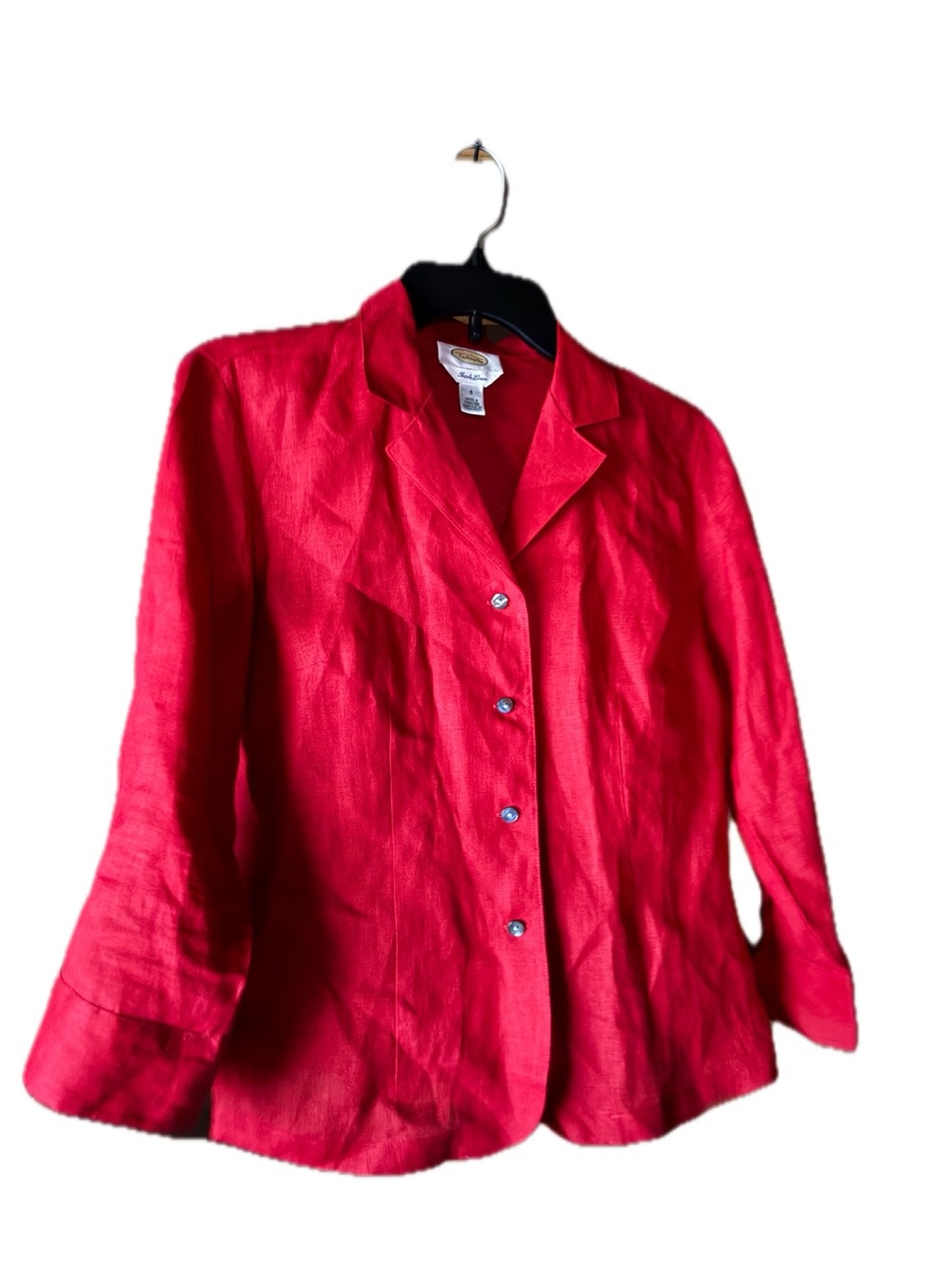 Talbots 100% Irish Linen Red Blazer Jacket Vintage Holiday Lightweight Size 6